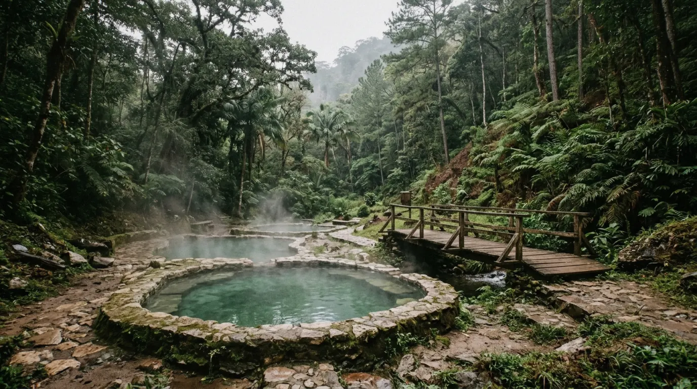 Hot spring pools in the forest, one of the things to do in Copán Ruinas