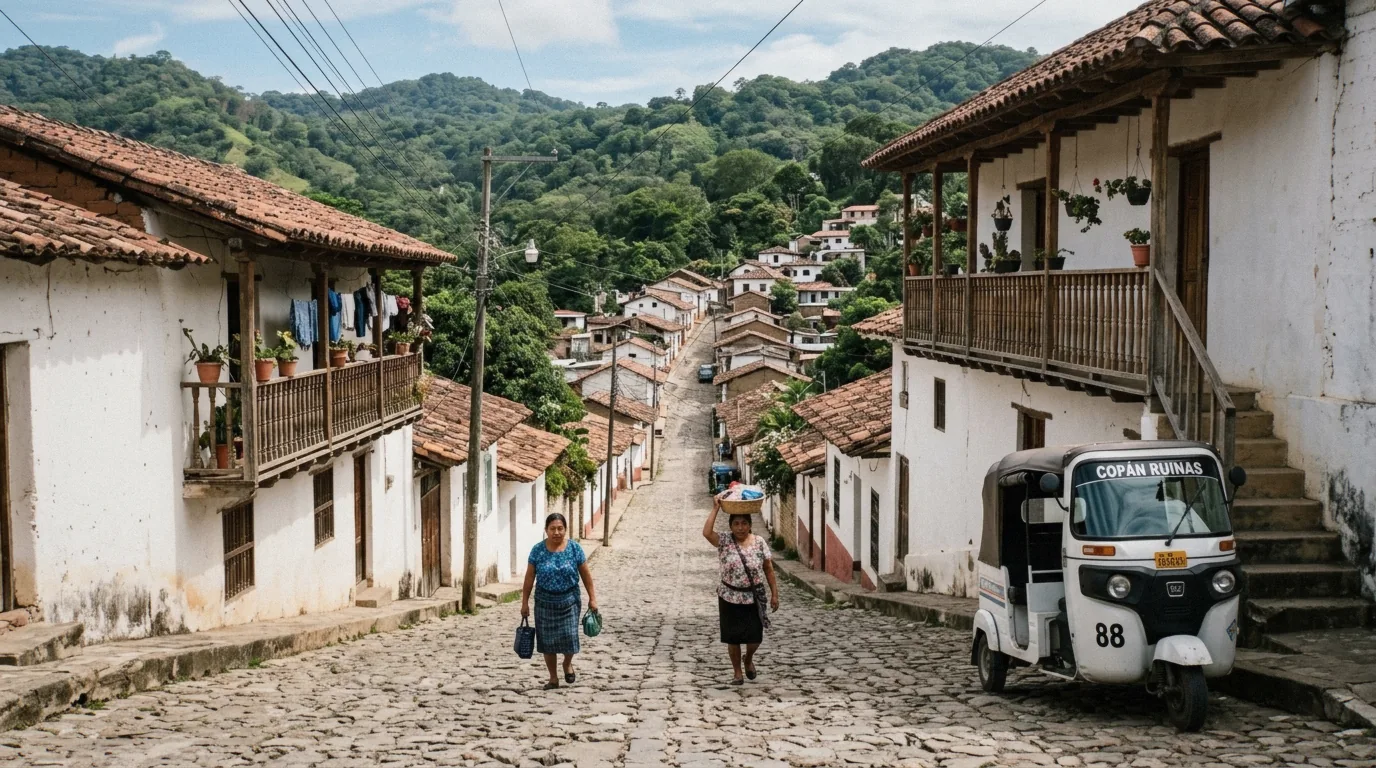 Cobblestone street in the town of Copán Ruinas, among the things to do in Copán Ruinas