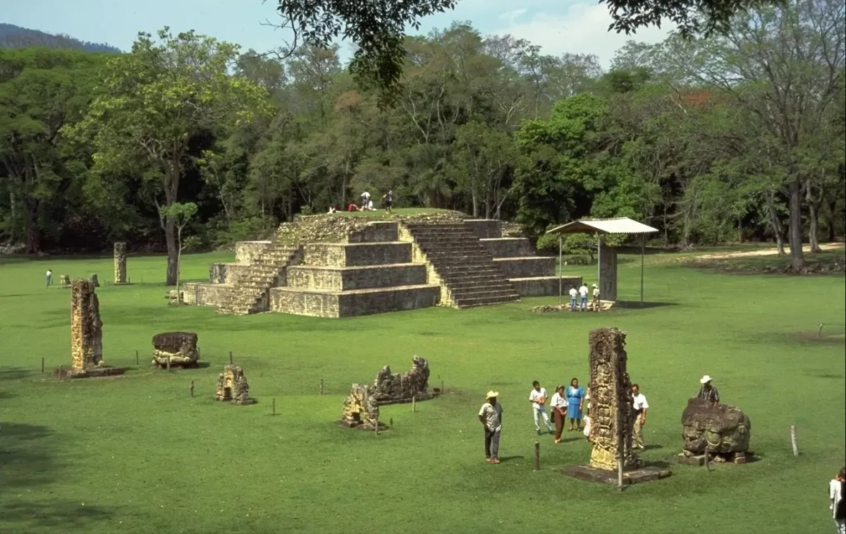 Great Plaza stelae seen on the Copán ruins day trip from San Pedro Sula