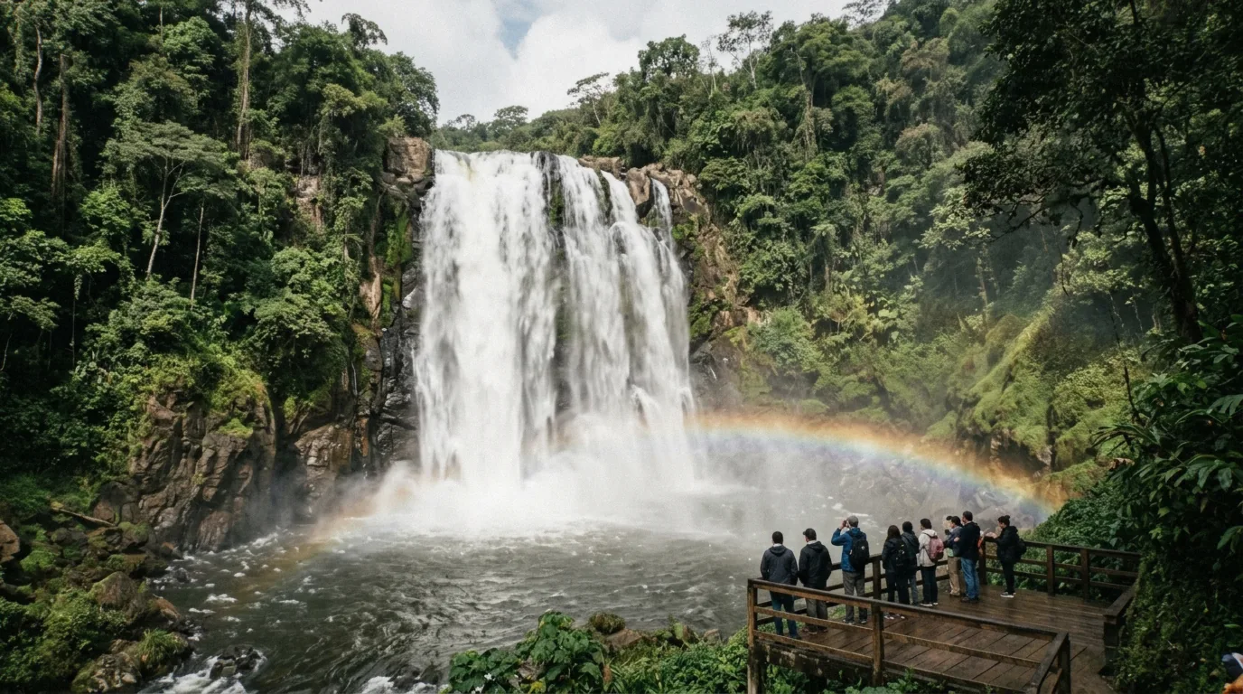Pulhapanzak waterfall in Honduras falling into its misty pool